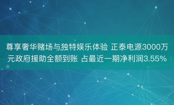 尊享奢华赌场与独特娱乐体验 正泰电源3000万元政府援助全额到账 占最近一期净利润3.55%