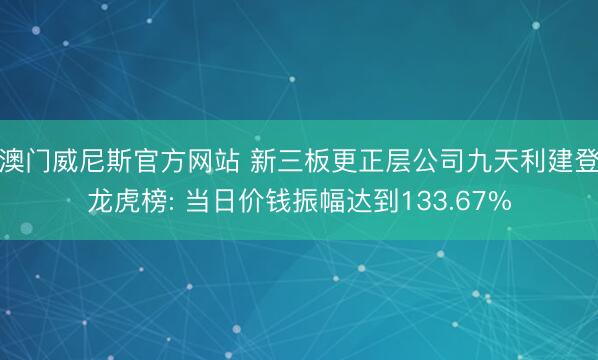 澳门威尼斯官方网站 新三板更正层公司九天利建登龙虎榜: 当日价钱振幅达到133.67%
